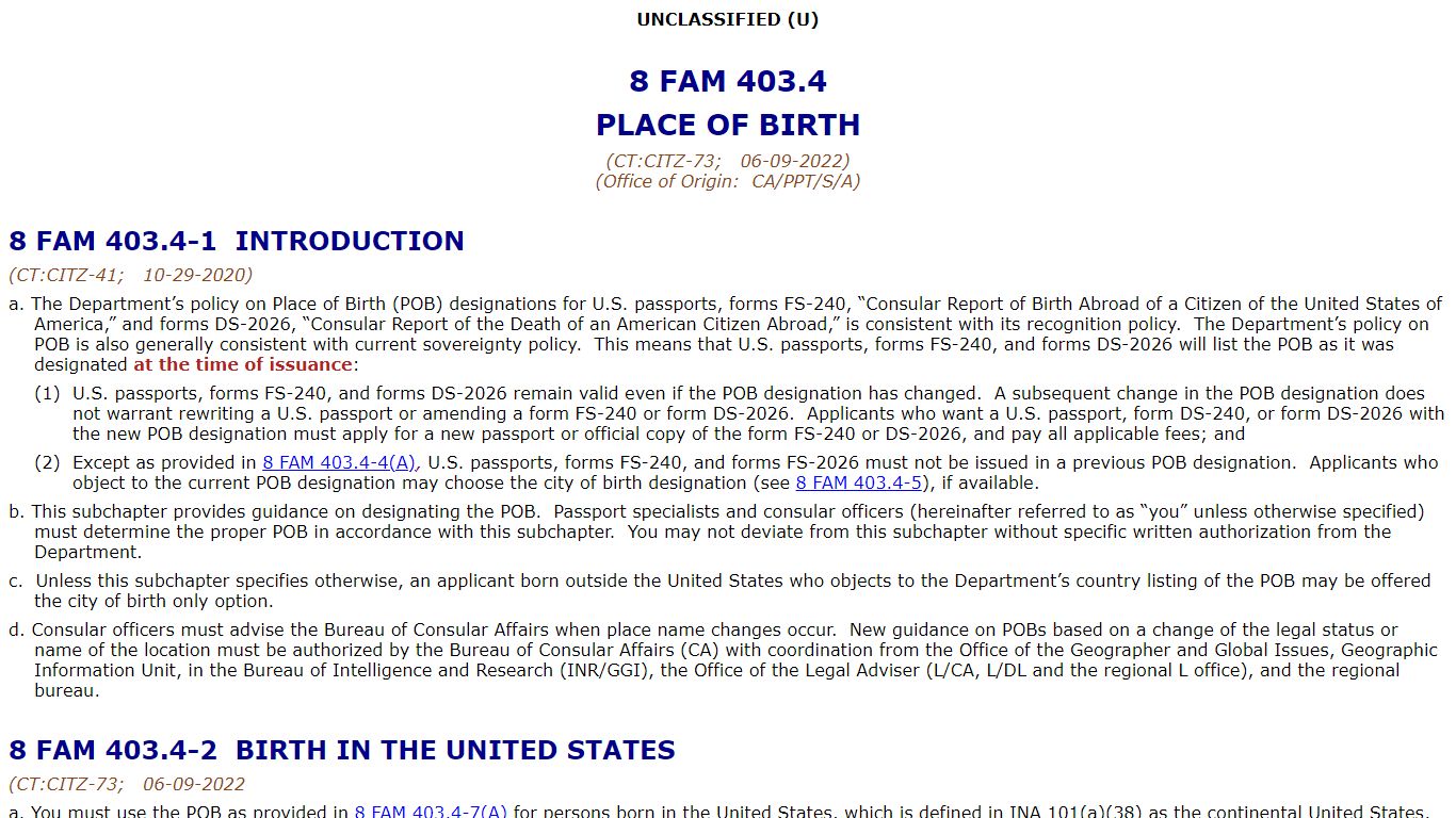 8 FAM 403.4 PLACE OF BIRTH - United States Department of State